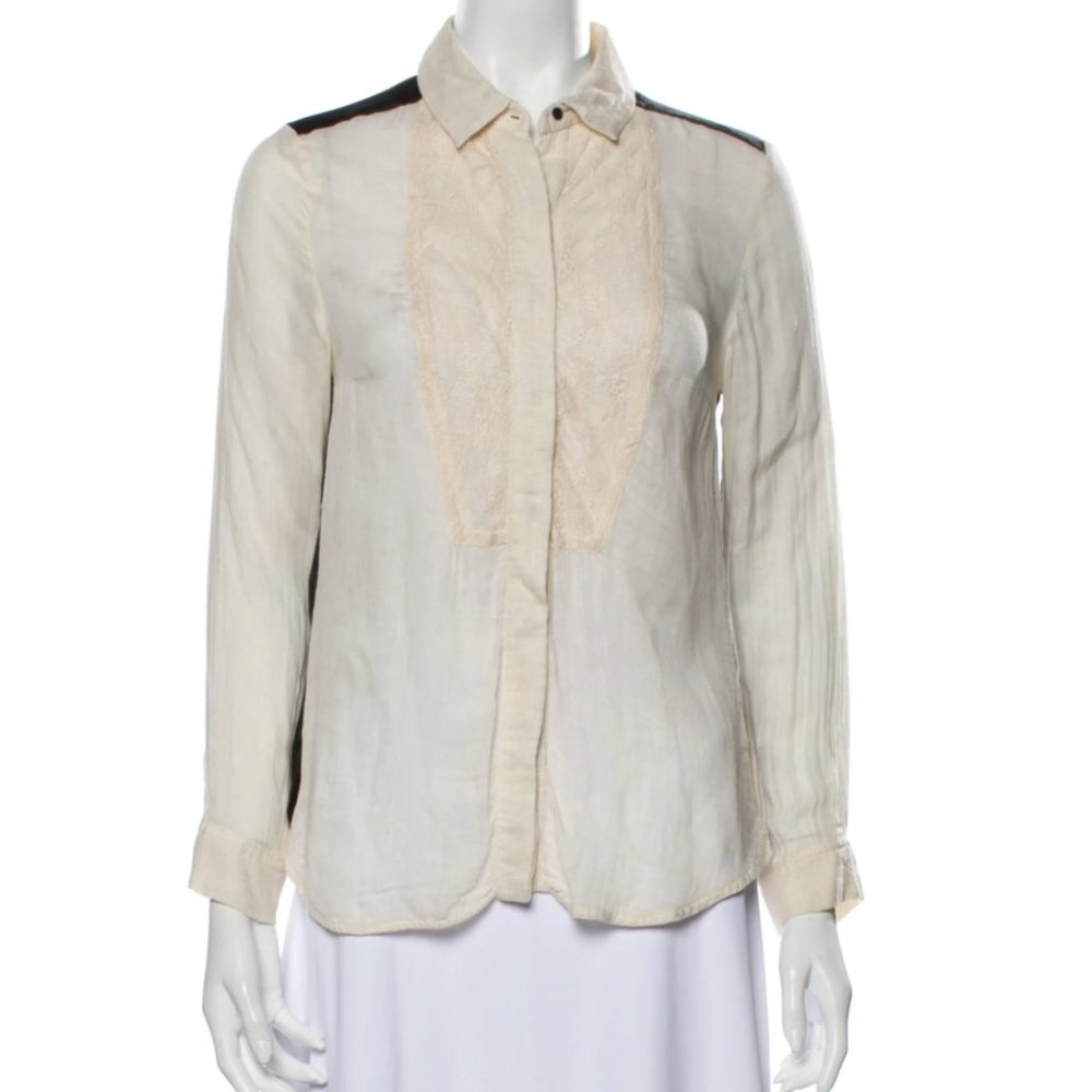 Sandro Silk Contrast Blouse Sz 1